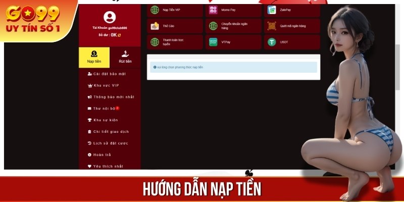 Các bước nạp tiền vào tài khoản GO99 chỉ trong một vài phút thực hiện